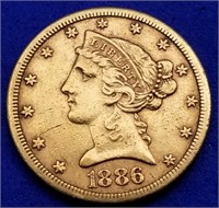 1886-S US $5 Gold Liberty Half Eagle Nice