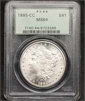 1885-CC US Morgan Silver Dollar PCGS MS64 Slab