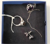 5pc Silver and amethyst jewelry set marked .925