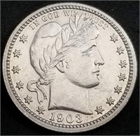 1903-P Barber Silver Quarter BU, Proof Like Revers