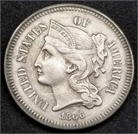 1866 US 3-Cent Nickel AU