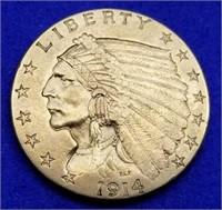 1914 US $2.50 Gold Indian Quarter Eagle BU
