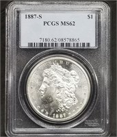 1887-S US Morgan Silver Dollar PCGS MS62 Slab