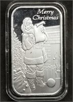 1 Troy Oz .999 Silver Bar - Santa/Christmas Design