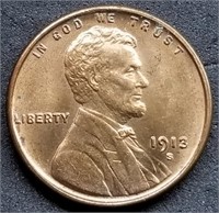 1913-S Lincoln Wheat Cent BU Key Date from Set