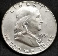 1951-P Franklin Silver Half Dollar BU Gem
