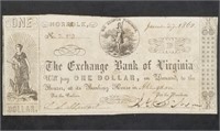 1862 Virginia $1 Obsolete Banknote Nice
