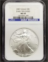 2007 1oz Silver Eagle NGC MS69 Early Releases