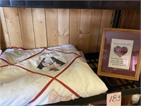 VINTAGE HOLLY HOBBY QUILT W/ FRAMED PICTURE.