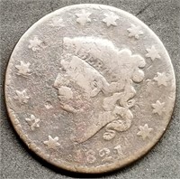 1821 Coronet Head Large Cent, Tougher Date