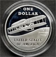 2003 First Flight Proof Silver Dollar w/Box & COA