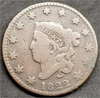 1822 Coronet Head Large Cent, Better Date