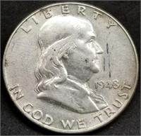 1948-D Franklin Silver Half Dollar, High Grade