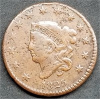 1825 Coronet Head Large Cent XF+ Details