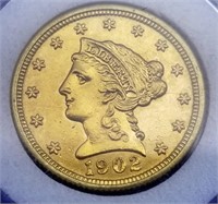 1902 US $2.50 Gold Liberty Quarter Eagle BU Gem