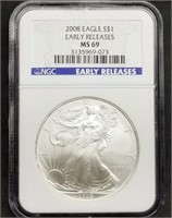 2008 1oz Silver Eagle NGC MS69 Early Releases