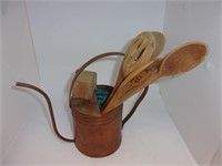 BRASS WATERING CAN WITH WOODEN UTENSILS