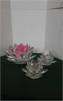 3 shiny glass candle holders