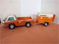 Metal toy U-Haul truck and trailer