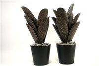 PAIR OF FAUX AGAVE IN METAL POTS