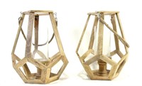 PAIR OF WOOD AND GLASS CANDLE LANTERNS