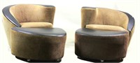 PAIR OF CONTEMPORARY CLUB CHAIRS WITH OTTOMANS