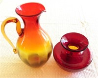 (2) Pieces of Amber and Ruby Crackle Glass