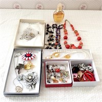 Costume Jewelry Lot, Pins, Earrings, Necklaces