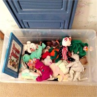 Plastic Tote of Beanie Babies and Beanie Baby