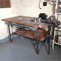 Workbench on Rolling Base, with Vise and Grinder
