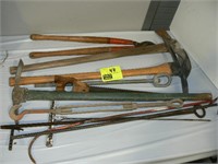 GROUP WITH 3 PICKAXES, LOPPERS, TURNBUCKLES, SAW
