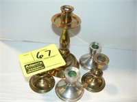 BRASS AND WEIGHTED STERLING CANDLESTICKS