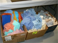 3 BOXES TOWELS, BED LINENS, TABLE LINENS