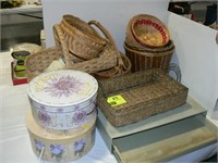 GROUP OF BASKETS, HAT BOXES, KEYBOARD DRAWER