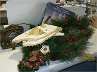 GROUP OF CHRISTMAS WITH MANGER SCENE, WREATHS,
