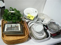 BAMBOO TRAYS, WHITE CASSEROLES, SALAD SHOOTER,