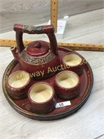 EARTHENWARE TEA SET WITH TRAY