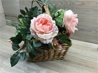 GOLD BASKET WITH PINK SILK FLOWERS