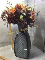 TALL METAL VASE WITH FALL FLORAL ARRANGEMENT