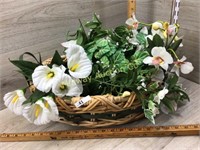 BASKET WITH WHITE FLOWERS AND GREENERY