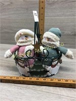 WIRE SNOWMAN BASKET WITH 2 STUFFED SNOWMEN