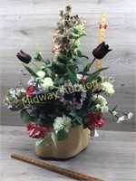 TAN FLOWER POT WITH SILK FLORALS