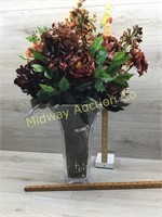 LARGE CRYSTAL VASE WITH FALL COLOR SILK FLOWERS