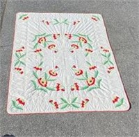 1940s Hand Sewn Poinsettia Quilt.