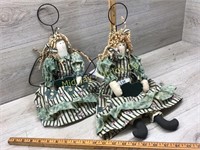 2 METAL AND CLOTH HANGING ANGELS