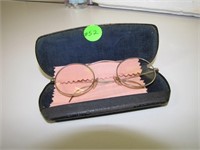 Antique Gold Tone Shur-On Glasses & Case