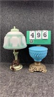 Victorian Blue Milk Glass Base & Cast Base Lamp