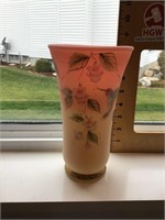 Hand painted signed Fenton vase Burmese