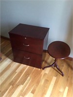 Locking vertical file cabinet and small tilt top
