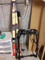 Vintage skis and bike rack